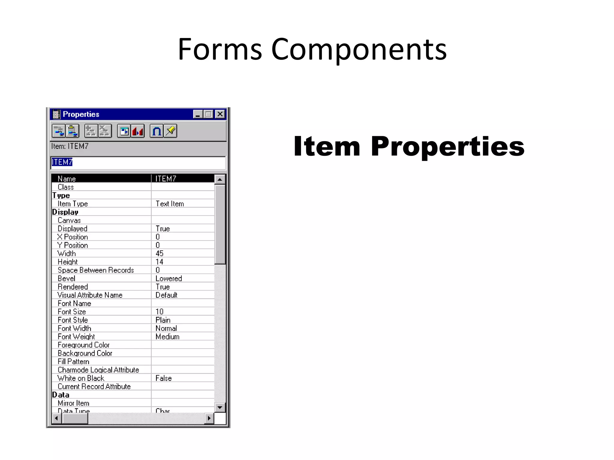 Forms Components Item Properties 