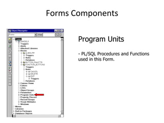 Forms Components Program Units - PL/SQL Procedures and Functions used in this Form. 