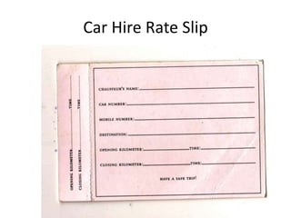 Car Hire Rate Slip
 