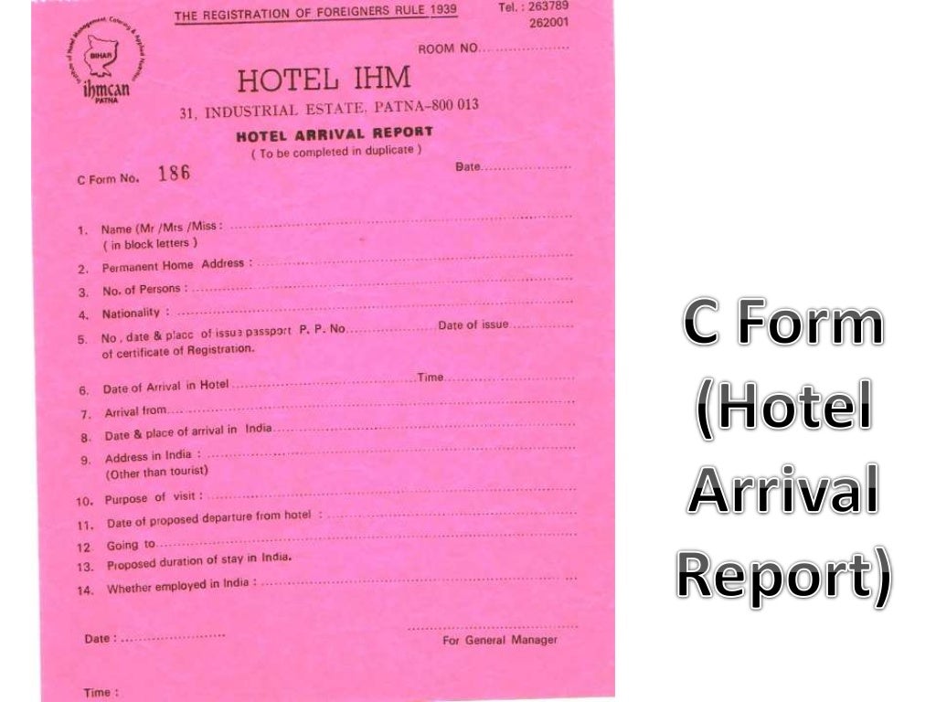 Forms & documents used in Hotel Front Office
