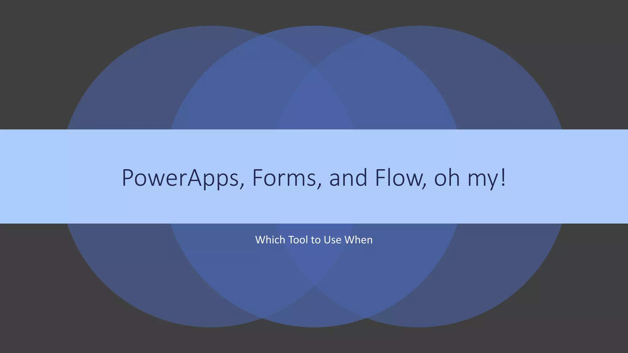 Which Tool to Use When
PowerApps, Forms, and Flow, oh my!
 