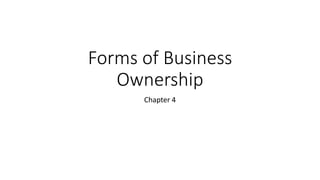 Forms of Business
Ownership
Chapter 4
 