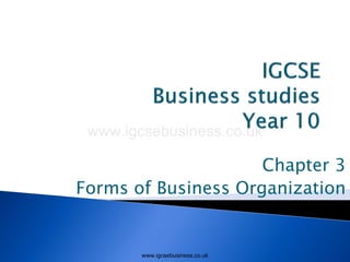 Chapter 3
Forms of Business Organization
www.igcsebusiness.co.uk
www.igcsebusiness.co.uk
 