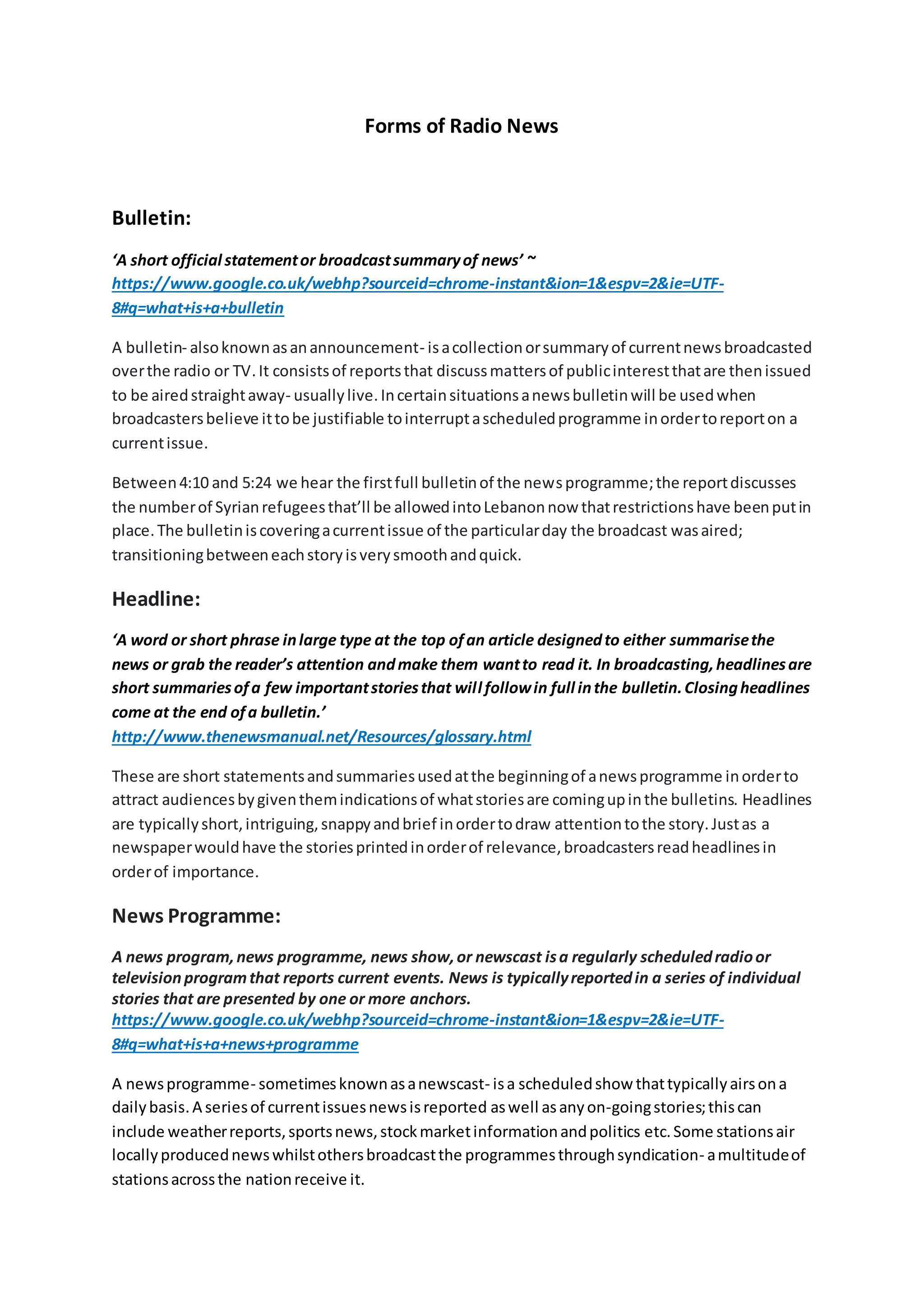 Forms of radio news | DOCX