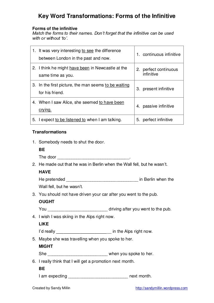 forms of the infinitive key word transformations essay checklist