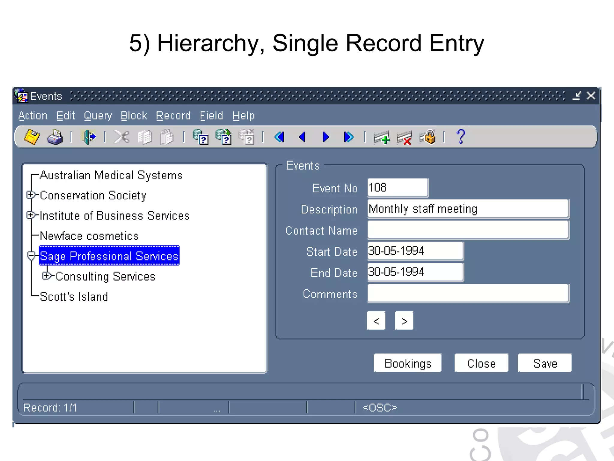5) Hierarchy, Single Record Entry 