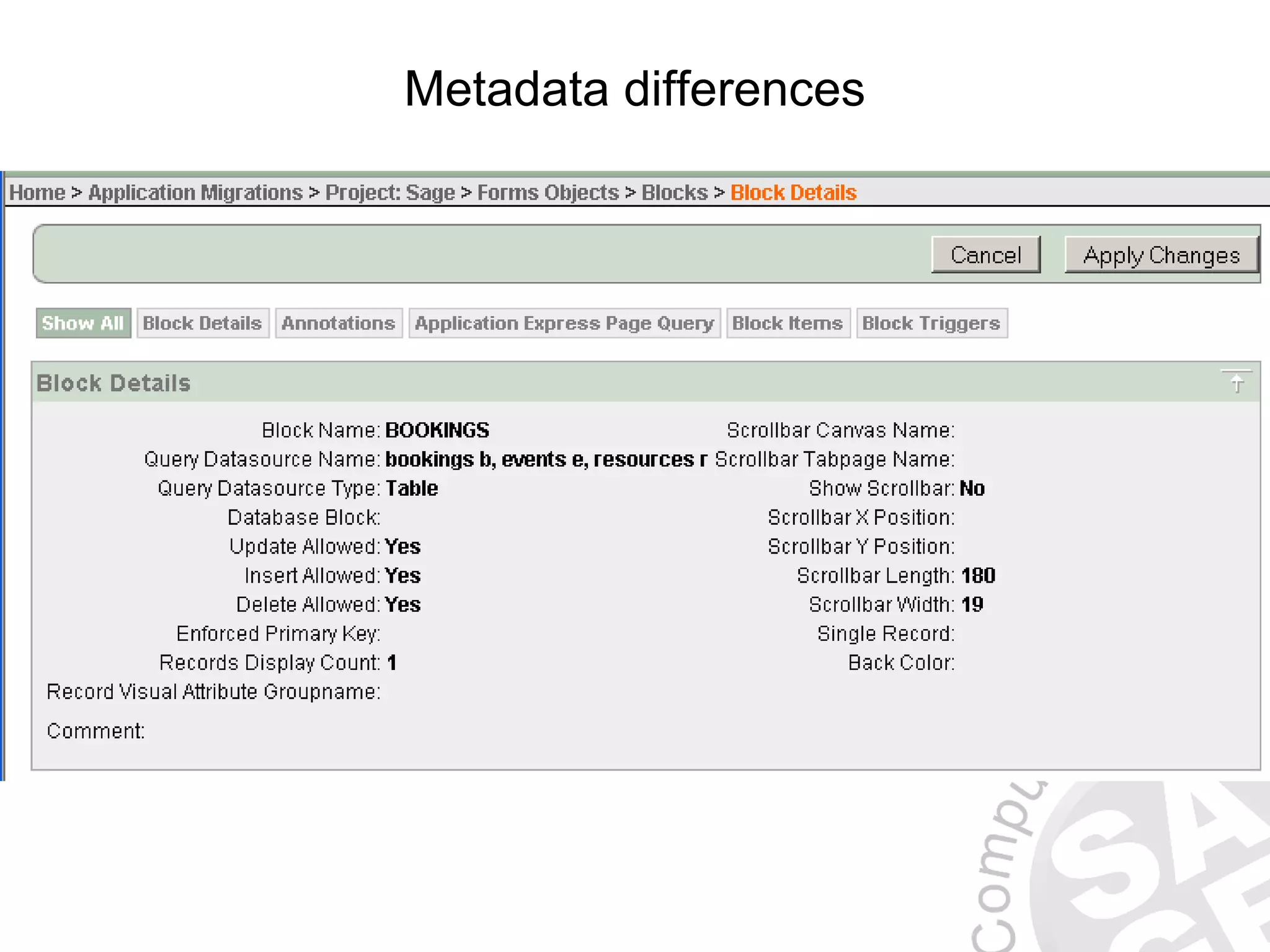 Metadata differences 