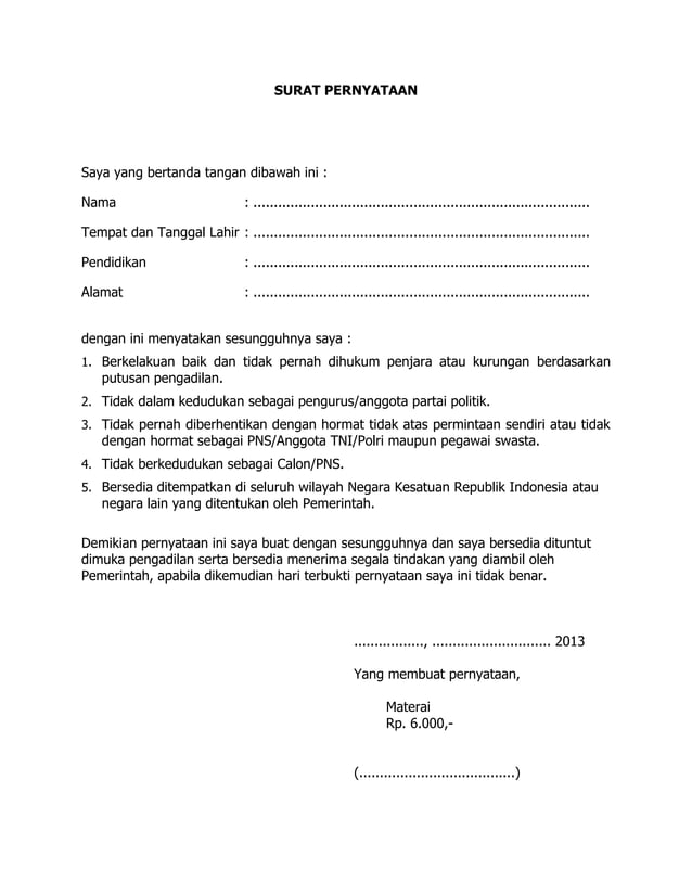 Form surat pernyataan | PDF