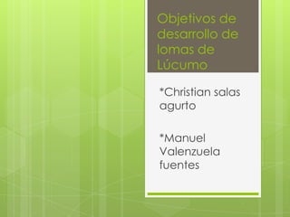 Objetivos de desarrollo de lomas de Lúcumo		 *Christian salas agurto	 *Manuel Valenzuela fuentes 