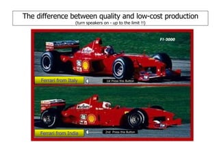 The difference between quality and low-cost production (turn speakers on - up to the limit !!) Ferrari from Italy Ferrari from India 1st Press this Button 2nd  Press this Button 