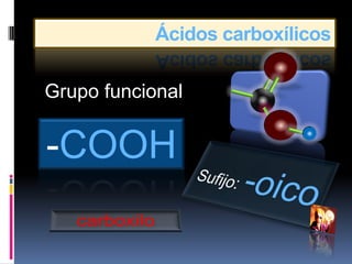 Ácidos carboxílicos

Grupo funcional


-COOH
 