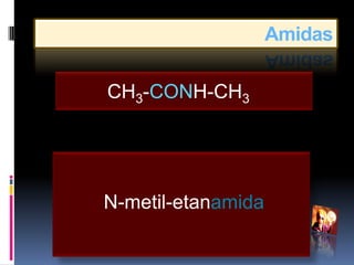 Amidas

CH3-CONH-CH3




N-metil-etanamida
 