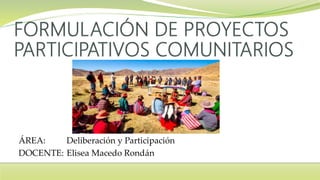 ÁREA: Deliberación y Participación
DOCENTE: Elisea Macedo Rondán
 