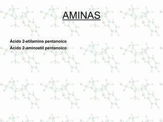 AMINAS
Ácido 2-etilamino pentanoico
Ácido 2-aminoetil pentanoico
 