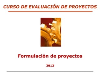 CURSO DE EVALUACIÓN DE PROYECTOS




    Formulación de proyectos

              2012
 
