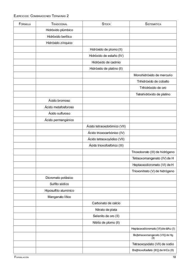 Nombre Y Formulacion De Compuestos