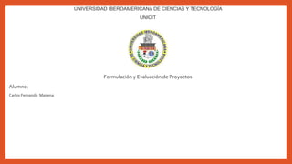 UNIVERSIDAD IBEROAMERICANA DE CIENCIAS Y TECNOLOGÍA
UNICIT
Formulación y Evaluación de Proyectos
Alumno:
Carlos Fernando Mairena
 