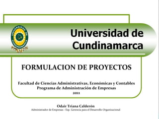Odair Triana Calderón Administrador de Empresas - Esp. Gerencia para el Desarrollo Organizacional FORMULACION DE PROYECTOS Facultad de Ciencias Administrativas, Económicas y Contables Programa de Administración de Empresas 2011 
