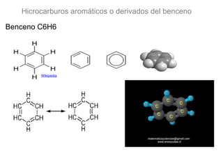 Wikipedia Hicrocarburos aromáticos o derivados del benceno Benceno C6H6  