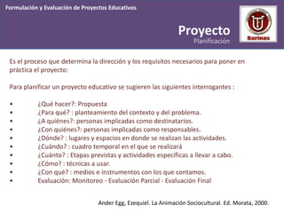 Formulación y Evaluación de Proyectos Educativos