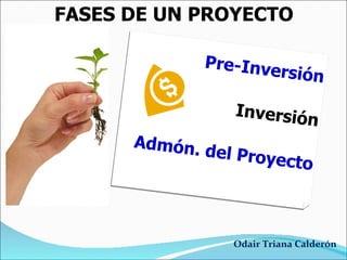 FASES DE UN PROYECTO Pre-Inversión Inversión Admón. del Proyecto Odair Triana Calderón 