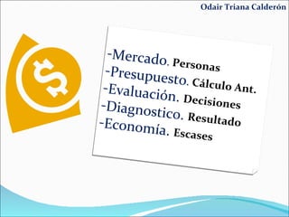 Odair Triana Calderón Mercado .   Personas Presupuesto .  Cálculo Ant. Evaluación.   Decisiones Diagnostico.  Resultado  Economía.  Escases 