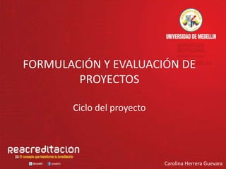 FORMULACIÓN Y EVALUACIÓN DE
PROYECTOS
Ciclo del proyecto
Carolina Herrera Guevara
 