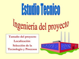 Tamaño del proyecto
Localización
Selección de la
Tecnología y Procesos
 