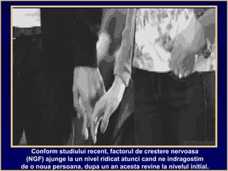 Conform studiului recent, factorul de crestere nervoasa
(NGF) ajunge la un nivel ridicat atunci cand ne indragostim
de o noua persoana, dupa un an acesta revine la nivelul initial.
 