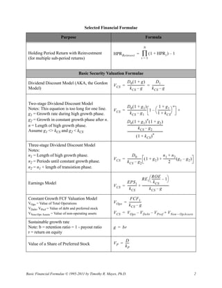 Financial Instruments Formulas Financial Formulae | PDF