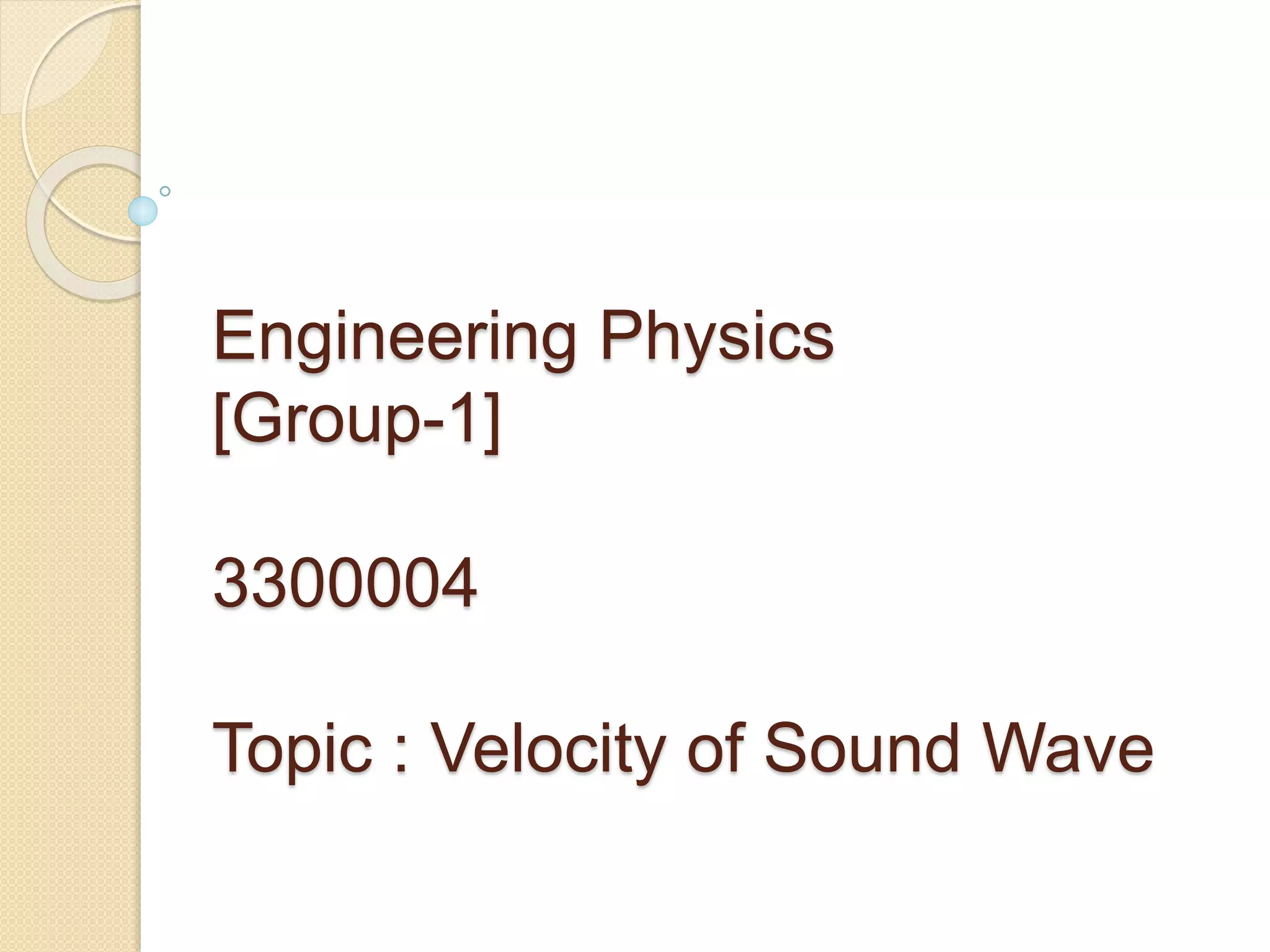 Formula for velocity of sound in air ppt