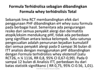 Formula Terhidrolisa sebagian dibandingkan
Formula whey terhidrolisis Total
Sebanyak lima RCT membandingkan efek dari
peng...
