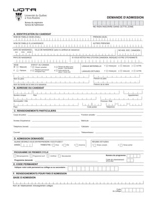 Bureau du registraire
Service de l’admission

Nom de l'établissement d'enseignement collégial

 