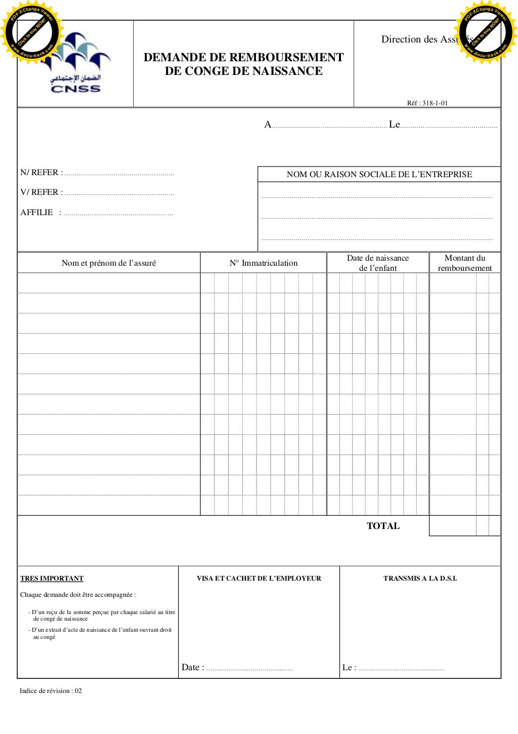 Formulaires Cnss nécessaire pour déclaration administratif