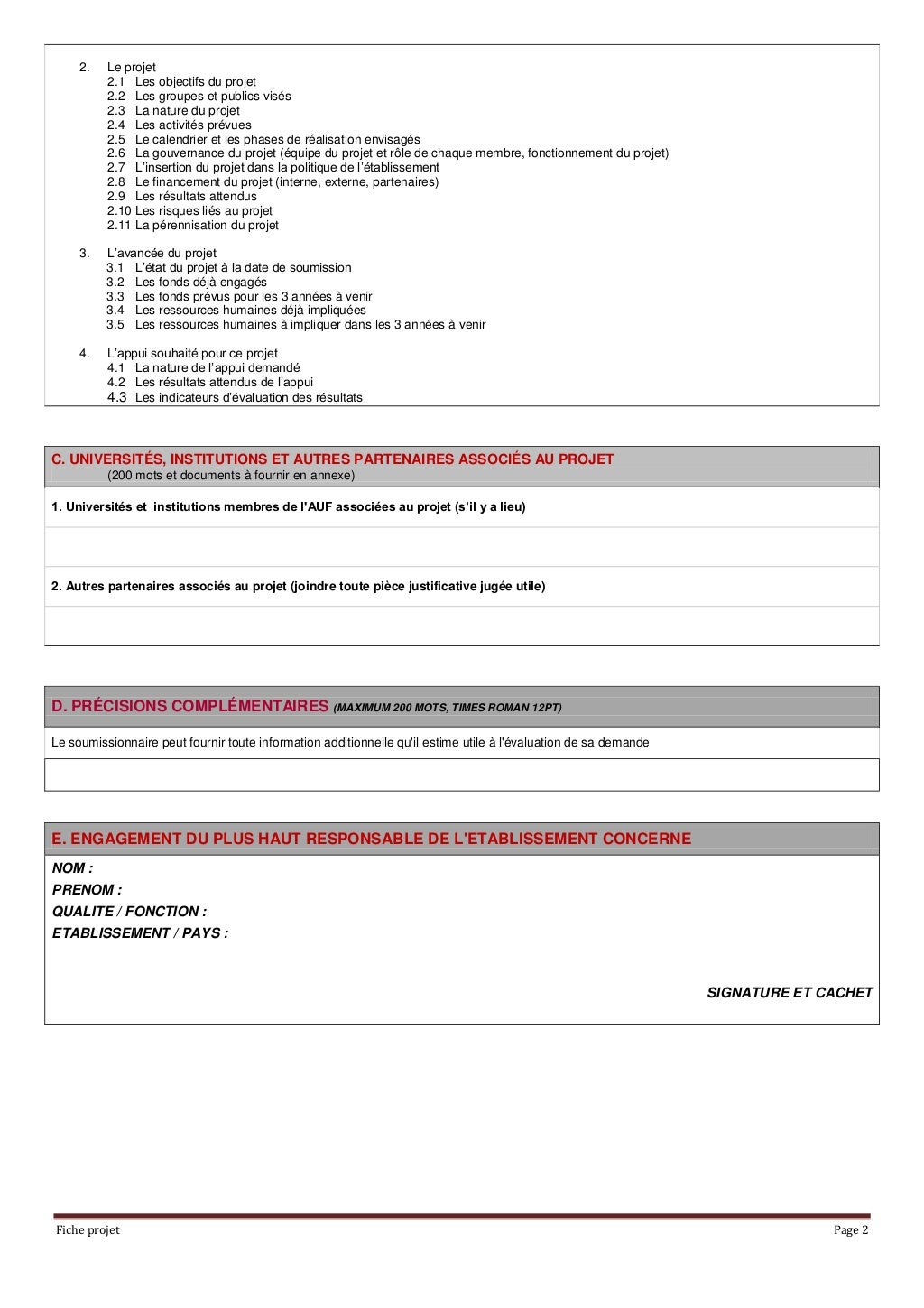 Formulaire de candidature