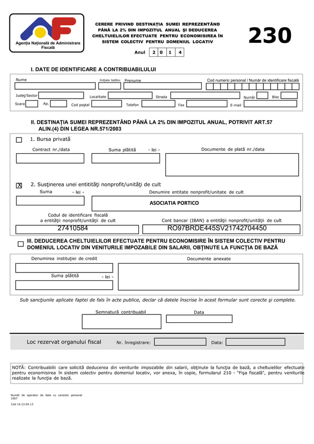 Sustine Asociatia Portico prin Formularul 230 | PDF