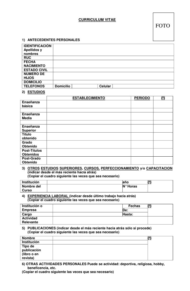 formulario para llenar currculum formulario 1