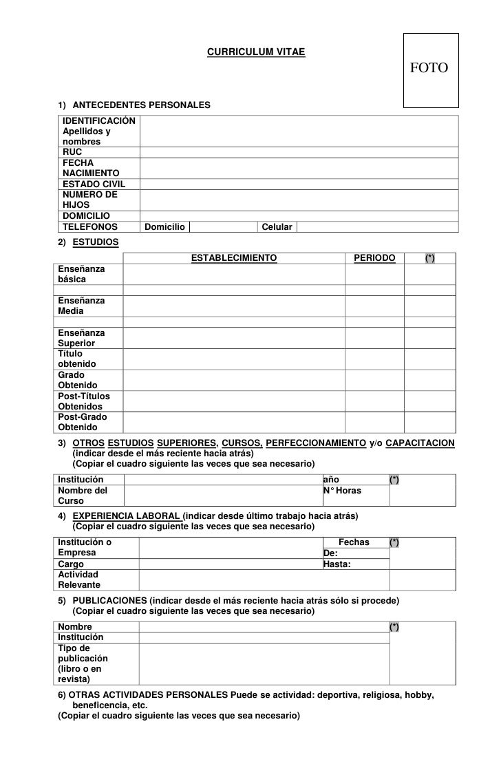 formulario 1 curriculum para llenar