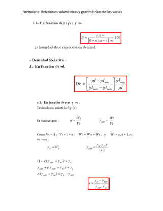 Formulario: Relaciones volumétricas y gravimétricas de los suelos
 