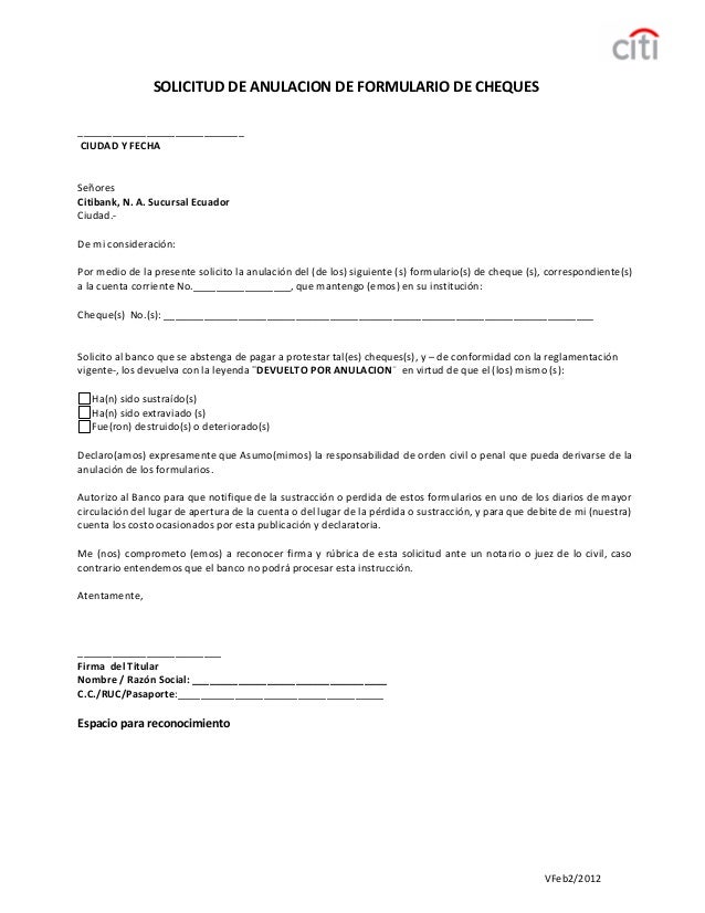 Carta Para Anular Cheque De Gerencia - New Sample b