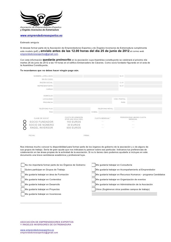 Formulario admision socios Formulario admision socios