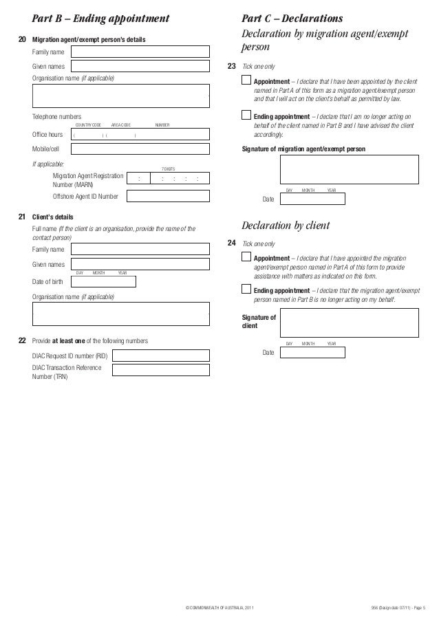 Formulario 956 visa australia en español