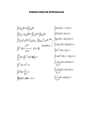 FORMULARIO DE INTEGRALES
 