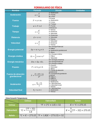 Formulario Fisica 1 Preparatoria N, PDF, Mecánica