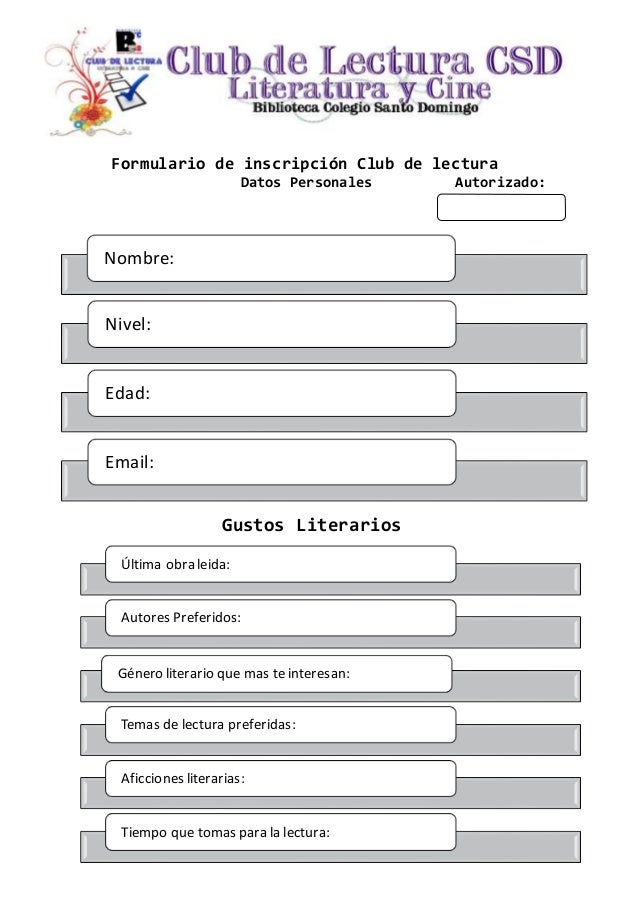 Formulario de inscripción club de lectura
