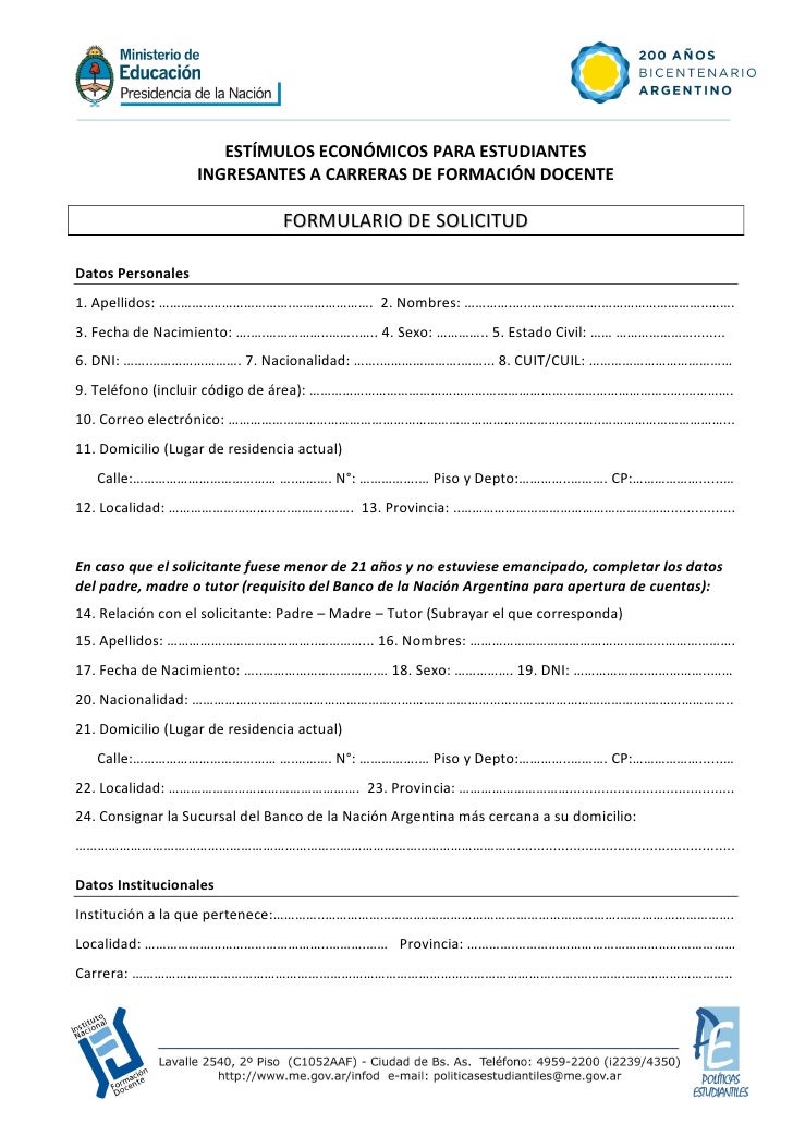 Formulario De Solicitud Estimulos Ingresantes Fd