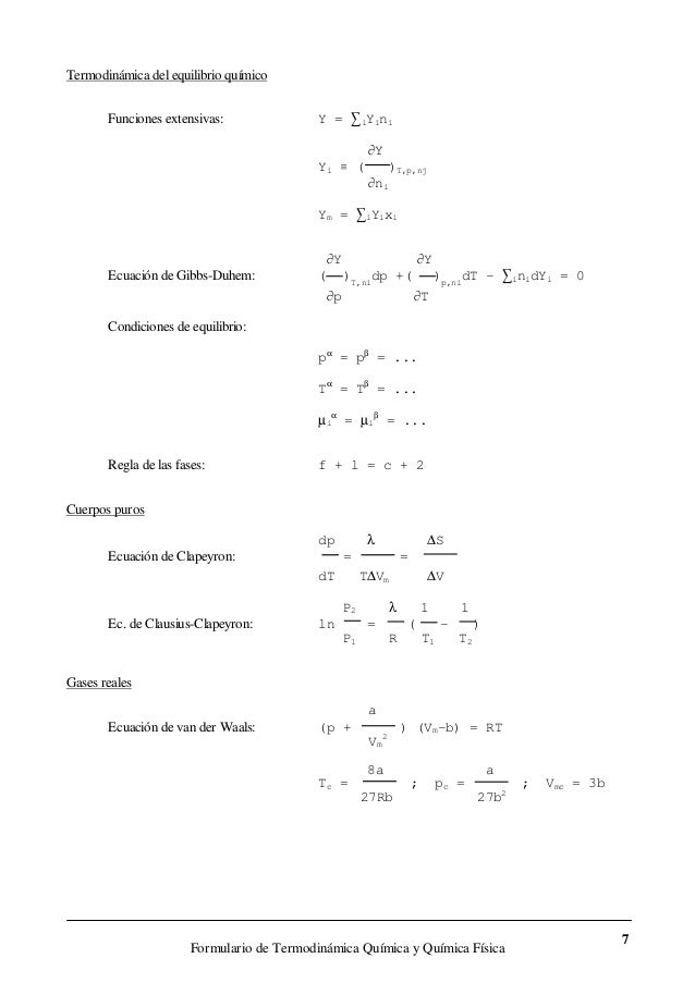 Formulario de termodinamica quimica y química física