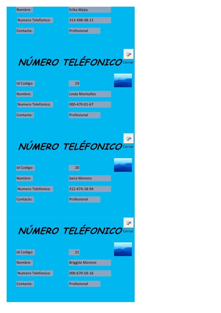 Formulario numero telefonico
