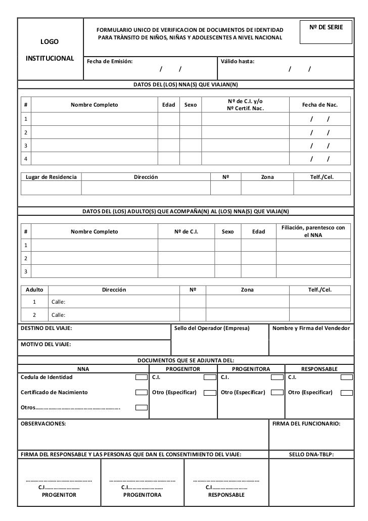 Formulario para transito de la ninez