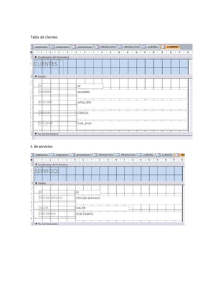 Tabla de clientes
t. de servicios
 